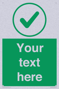 Custom green background, green tick in circle sign